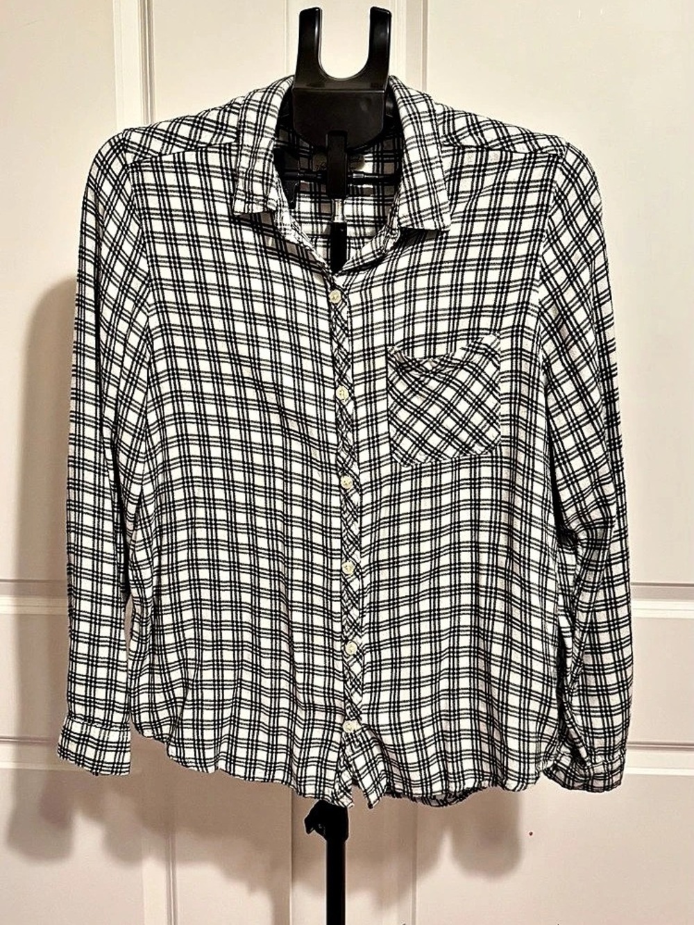 Reversible Threads Plaid Button Down Shirt in White & Black XL Like New